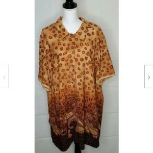 Rebecca Jones Top 3X Button Down Leopard Paisley